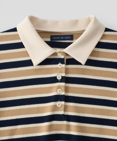 SALON DE YOHN(サロンドヨーン)の「Striped Button Rugby Collar Shirt_ Beige(Tシャツ/カットソー・レディース・その他・SMALL/MEDIUM)」の5枚目の写真