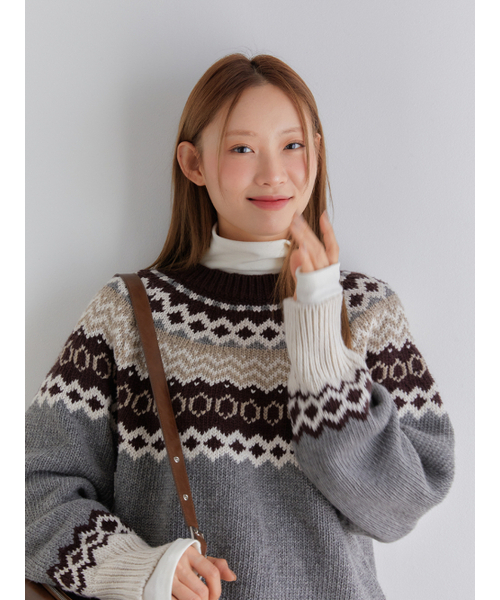 ANOETIC（アノエティック）の「ANC NORDIC PULLOVER KNIT_GREY（ニット/セーター・レディース・グレー・FREE）」の2枚目の写真