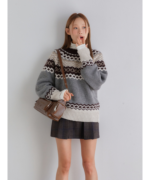 ANOETIC（アノエティック）の「ANC NORDIC PULLOVER KNIT_GREY（ニット/セーター・レディース・グレー・FREE）」の3枚目の写真