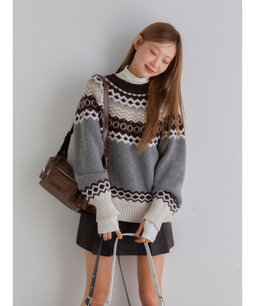 ANOETIC（アノエティック）の「ANC NORDIC PULLOVER KNIT_GREY（ニット/セーター・レディース・グレー・FREE）」の4枚目の写真