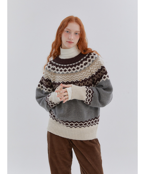 ANOETIC（アノエティック）の「ANC NORDIC PULLOVER KNIT_GREY（ニット/セーター・レディース・グレー・FREE）」の5枚目の写真
