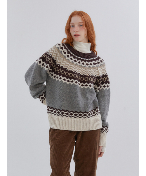 ANOETIC（アノエティック）の「ANC NORDIC PULLOVER KNIT_GREY（ニット/セーター・レディース・グレー・FREE）」の6枚目の写真