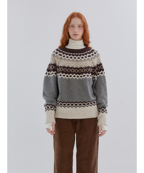 ANOETIC（アノエティック）の「ANC NORDIC PULLOVER KNIT_GREY（ニット/セーター・レディース・グレー・FREE）」の7枚目の写真