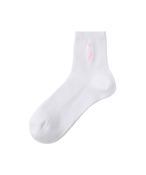 EASTBOY（イーストボーイ）の「ソックス 両面刺繍 13cm丈 さくら女神 通学 靴下 中学 高校 スクール 入学式 卒業式（ソックス/靴下・キッズ・ホワイト/ネイビー・F）」の2枚目の写真