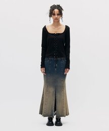 GRADATION MERMAID FIT DENIM SKIRT BLUE