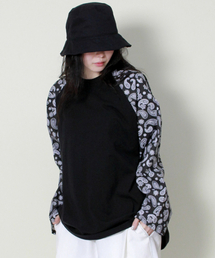 ペイズリー ルーズフィット 長袖Tシャツ ブラック