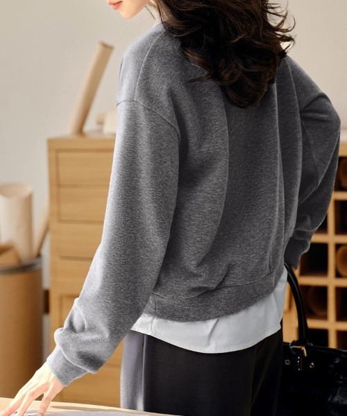 セール】シャツレイヤード風Vネックニットトップス（シャツ/ブラウス