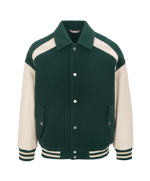 UNGIMMICK（アンジミック）の「LEATHER SLEEVE STADIUM JACKET (GREEN/IVORY)（スタジャン）」