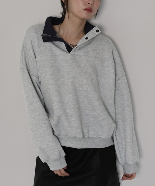 J by blue(ジェイバイブルー)の「裏起毛バイカラースウェット(スウェット・レディース・グレー/アイボリー/ネイビー・MEDIUM)」の1枚目の写真