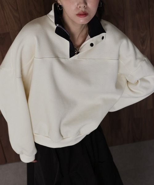 J by blue(ジェイバイブルー)の「裏起毛バイカラースウェット(スウェット・レディース・グレー/アイボリー/ネイビー・MEDIUM)」の5枚目の写真