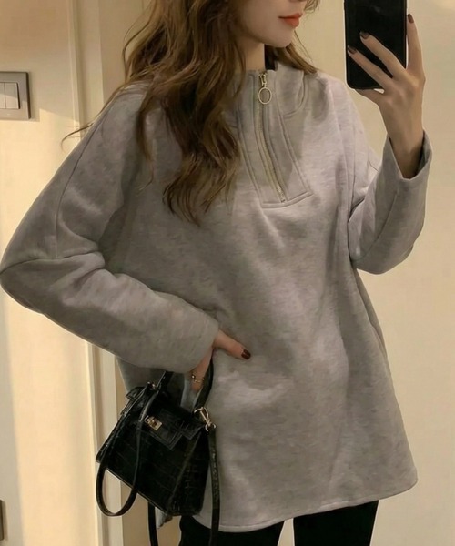 cammie(キャミー)の「ハーフジップトップス(パーカー・レディース・アイボリー/グレー・M/L)」の7枚目の写真