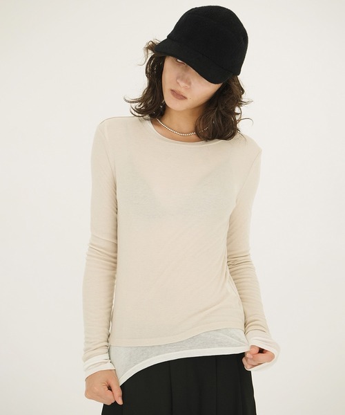 CLANE（クラネ）の「SHEER LAYERED CUT TOPS（Tシャツ/カットソー・レディース・ベージュ/ブラック・1/2）」の3枚目の写真