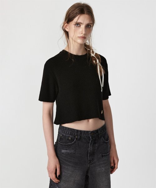 EAN JO(イアンジョー)の「HALF SLEEVE KNIT TOP (BLACK)(ニット/セーター・レディース・その他・ONE SIZE)」の1枚目の写真