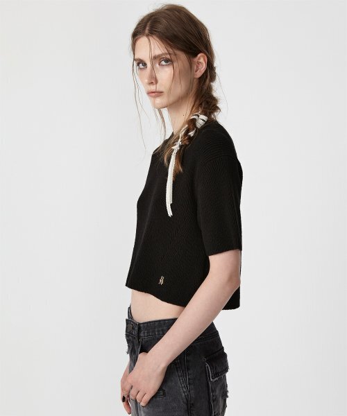 EAN JO(イアンジョー)の「HALF SLEEVE KNIT TOP (BLACK)(ニット/セーター・レディース・その他・ONE SIZE)」の3枚目の写真