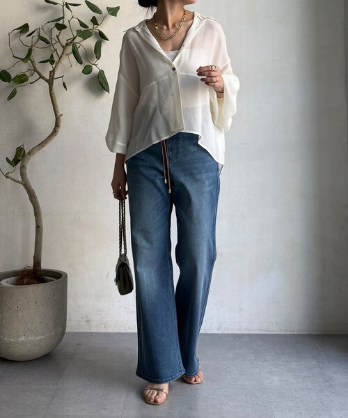 DouDou（ドゥドゥ）の「ストレッチフレアデニム（デニムパンツ・レディース・インディゴブルー/ブルー・36/38）」の22枚目の写真