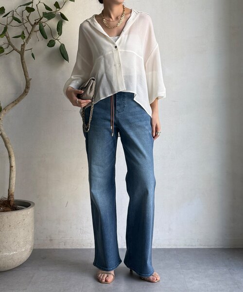 DouDou（ドゥドゥ）の「ストレッチフレアデニム（デニムパンツ・レディース・インディゴブルー/ブルー・36/38）」の21枚目の写真