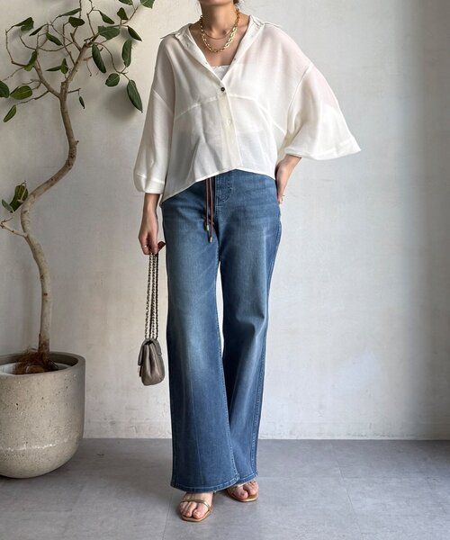 DouDou（ドゥドゥ）の「ストレッチフレアデニム（デニムパンツ・レディース・インディゴブルー/ブルー・36/38）」の20枚目の写真