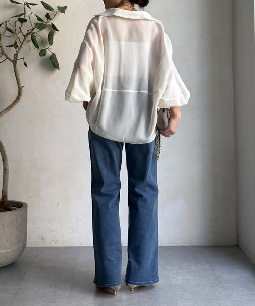 DouDou（ドゥドゥ）の「ストレッチフレアデニム（デニムパンツ・レディース・インディゴブルー/ブルー・36/38）」の19枚目の写真