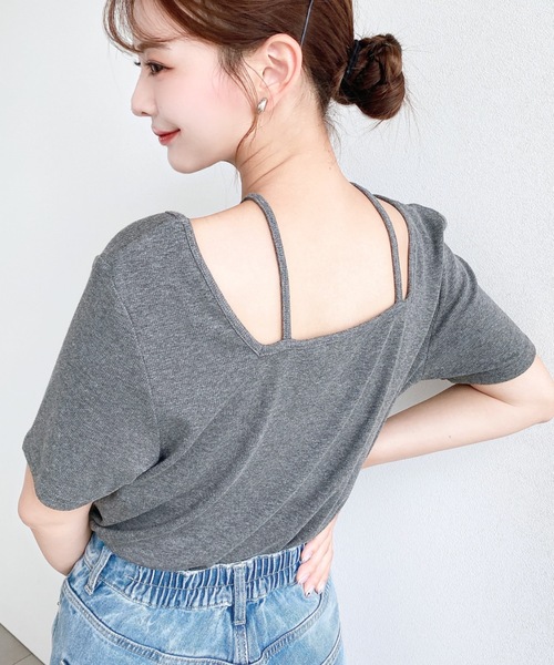 moment+(モーメントプラス)の「テレコリブスクエアホルターネック半袖プルオーバー(Tシャツ/カットソー・レディース・ピンク/ネイビー/アイボリー/ブラック/チャコールグレー・M/L)」の22枚目の写真