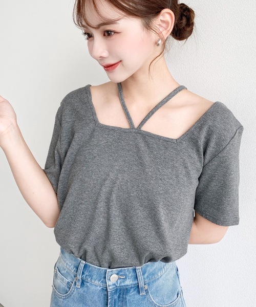 moment+(モーメントプラス)の「テレコリブスクエアホルターネック半袖プルオーバー(Tシャツ/カットソー・レディース・ピンク/ネイビー/アイボリー/ブラック/チャコールグレー・M/L)」の21枚目の写真