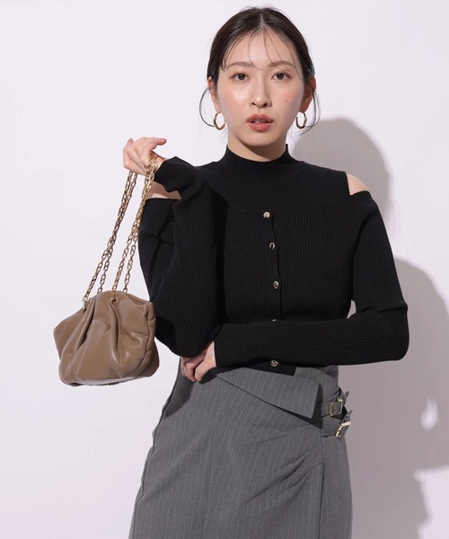 Mystrada（マイストラーダ）の「オフショルアンサンブル（ニット/セーター・レディース・ブラック/ホワイト/ライトパープル/ブルーグレー・38）」の7枚目の写真