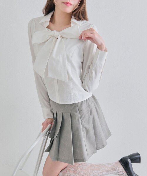 OLIVE des OLIVE（オリーブデオリーブ）の「ネクタイ付きボウタイブラウス（シャツ/ブラウス・レディース・ストライプ/オフホワイト/サックスブルー・FREE）」の14枚目の写真