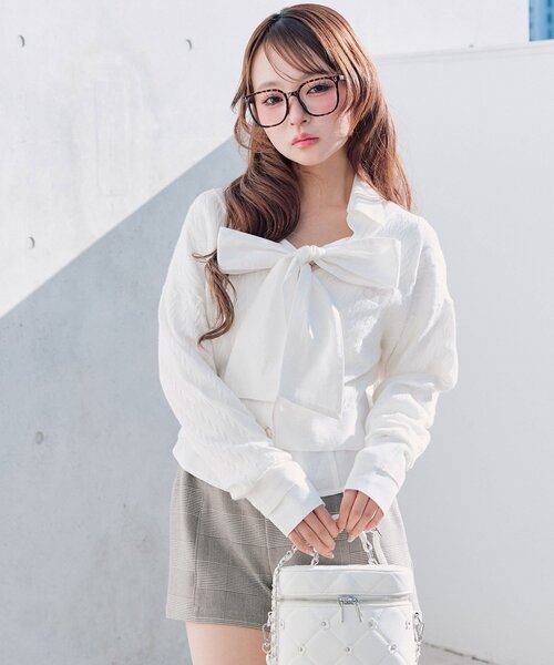 OLIVE des OLIVE（オリーブデオリーブ）の「ネクタイ付きボウタイブラウス（シャツ/ブラウス・レディース・ストライプ/オフホワイト/サックスブルー・FREE）」の17枚目の写真