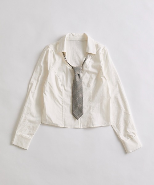 OLIVE des OLIVE（オリーブデオリーブ）の「ネクタイ付きボウタイブラウス（シャツ/ブラウス・レディース・ストライプ/オフホワイト/サックスブルー・FREE）」の5枚目の写真