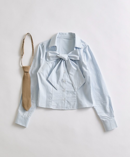 OLIVE des OLIVE（オリーブデオリーブ）の「ネクタイ付きボウタイブラウス（シャツ/ブラウス・レディース・ストライプ/オフホワイト/サックスブルー・FREE）」の7枚目の写真