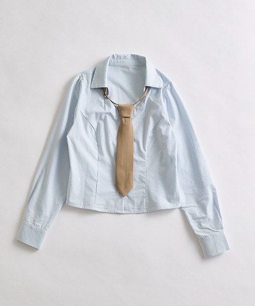 OLIVE des OLIVE（オリーブデオリーブ）の「ネクタイ付きボウタイブラウス（シャツ/ブラウス・レディース・ストライプ/オフホワイト/サックスブルー・FREE）」の6枚目の写真