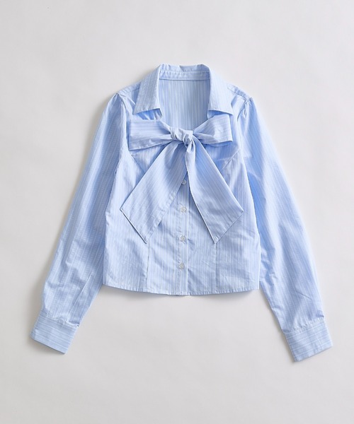 OLIVE des OLIVE（オリーブデオリーブ）の「ネクタイ付きボウタイブラウス（シャツ/ブラウス・レディース・ストライプ/オフホワイト/サックスブルー・FREE）」の8枚目の写真