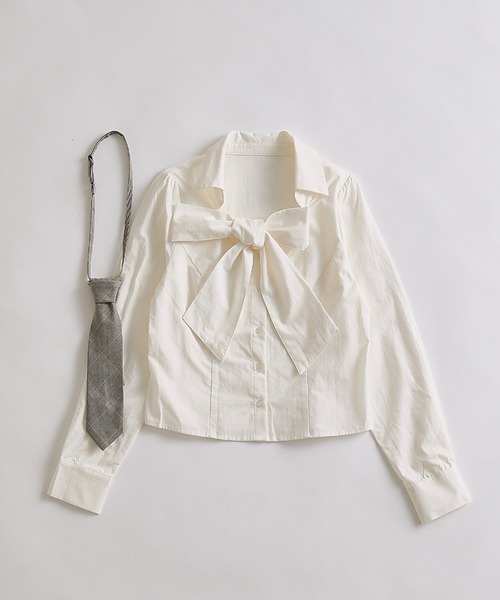 OLIVE des OLIVE（オリーブデオリーブ）の「ネクタイ付きボウタイブラウス（シャツ/ブラウス・レディース・ストライプ/オフホワイト/サックスブルー・FREE）」の12枚目の写真