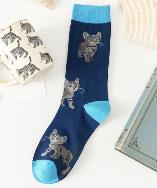 styiro(スタイロ)の「気分で選べる、猫好きさんの猫柄アソート靴下 5柄展開(ソックス/靴下・レディース・A/E/D/C/B・FREE)」の1枚目の写真