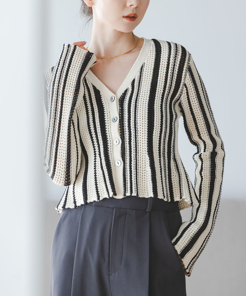 Noble(ノーブル)の「パターンニットストライプカーディガン(カーディガン/ボレロ・レディース・その他3・FREE)」の5枚目の写真