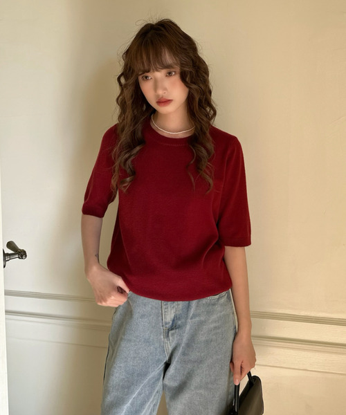 Ada.(エイダ)の「シンプル クルーネック 半袖 カットソー(Tシャツ/カットソー・レディース・チャコールグレー/ブラック/ホワイト/レッド・FREE)」の13枚目の写真