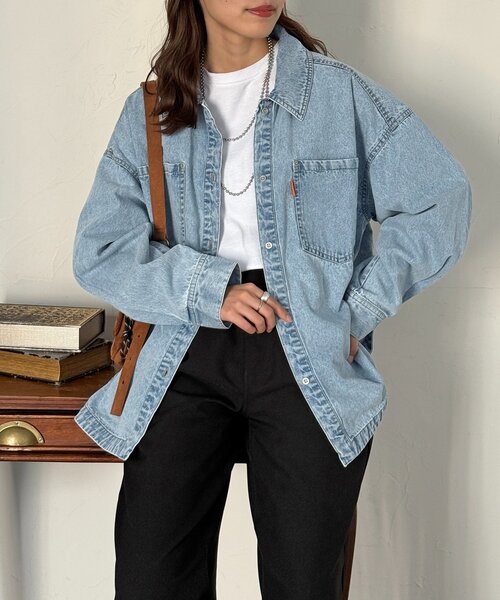 CPCM（シーピーシーエム）の「カラーデニムビッグシャツ（シャツ/ブラウス・レディース・ブラウン/ピンク/ブラック/ブルー・FREE）」の3枚目の写真