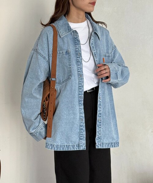 CPCM（シーピーシーエム）の「カラーデニムビッグシャツ（シャツ/ブラウス・レディース・ブラウン/ピンク/ブラック/ブルー・FREE）」の21枚目の写真