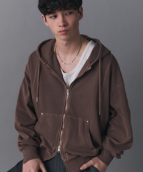 Confirm(コンファーム)の「Switching Full Zip Hoodie / スイッチングフルジップパーカー メンズ レディース ユニセックス(パーカー・メンズ・ブラウン/ブラック/スカイブルー/チャコールグレー・S/M/L)」の3枚目の写真