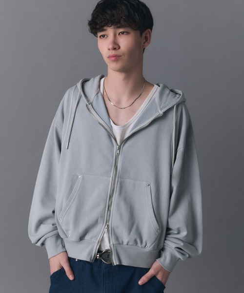 Confirm(コンファーム)の「Switching Full Zip Hoodie / スイッチングフルジップパーカー メンズ レディース ユニセックス(パーカー・メンズ・ブラウン/ブラック/スカイブルー/チャコールグレー・S/M/L)」の4枚目の写真