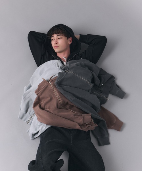 Confirm(コンファーム)の「Switching Full Zip Hoodie / スイッチングフルジップパーカー メンズ レディース ユニセックス(パーカー・メンズ・ブラウン/ブラック/スカイブルー/チャコールグレー・S/M/L)」の6枚目の写真