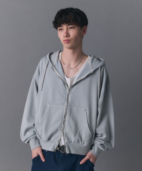 Confirm(コンファーム)の「Switching Full Zip Hoodie / スイッチングフルジップパーカー メンズ レディース ユニセックス(パーカー・メンズ・ブラウン/ブラック/スカイブルー/チャコールグレー・S/M/L)」の7枚目の写真