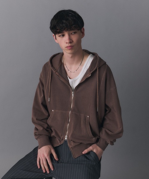 Confirm(コンファーム)の「Switching Full Zip Hoodie / スイッチングフルジップパーカー メンズ レディース ユニセックス(パーカー・メンズ・ブラウン/ブラック/スカイブルー/チャコールグレー・S/M/L)」の18枚目の写真