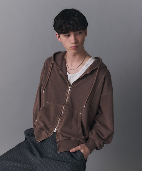 Confirm(コンファーム)の「Switching Full Zip Hoodie / スイッチングフルジップパーカー メンズ レディース ユニセックス(パーカー・メンズ・ブラウン/ブラック/スカイブルー/チャコールグレー・S/M/L)」の19枚目の写真