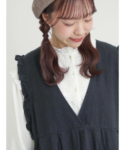 Samansa Mos2（サマンサ モスモス）の「【Cross×Linen】肩フリル前後2WAYジャンパースカート（ワンピース・レディース・ブラック/ベージュ・S/M）」の6枚目の写真