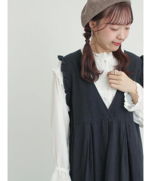 Samansa Mos2（サマンサ モスモス）の「【Cross×Linen】肩フリル前後2WAYジャンパースカート（ワンピース・レディース・ブラック/ベージュ・S/M）」の8枚目の写真