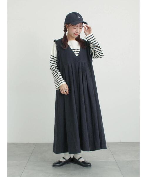 Samansa Mos2（サマンサ モスモス）の「【Cross×Linen】肩フリル前後2WAYジャンパースカート（ワンピース・レディース・ブラック/ベージュ・S/M）」の17枚目の写真