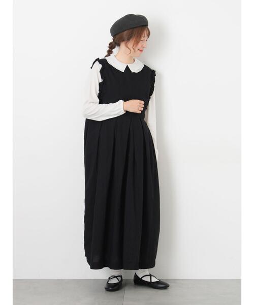 Cross×Linen】肩フリル前後2WAYジャンパースカート（ワンピース