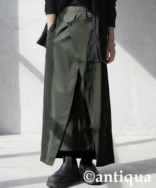 antiqua(アンティカ)の「ネオレザー スカート(スカート・レディース・カーキ/ブラック・ONESIZE)」の1枚目の写真