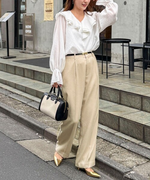 NOLLEY’S（ノーリーズ）の「《セットアップ対応》ウォッシャブルハイスペック麻調愛されセミワイドパンツ（その他パンツ・レディース・キャメル/ベージュ/ネイビー・38/36/34/40）」の13枚目の写真