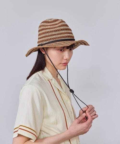 OVERRIDE（オーバーライド）の「OVERRIDE  PAPER BO CROCHET HAT / オーバーライド（ハット・レディース・ブラウン/ライトグリーン・58cm）」の3枚目の写真